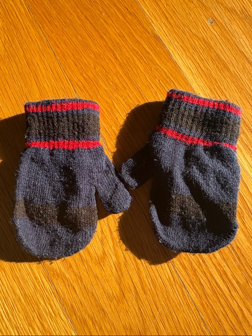 Kids Navy Mittens with Red Stripe